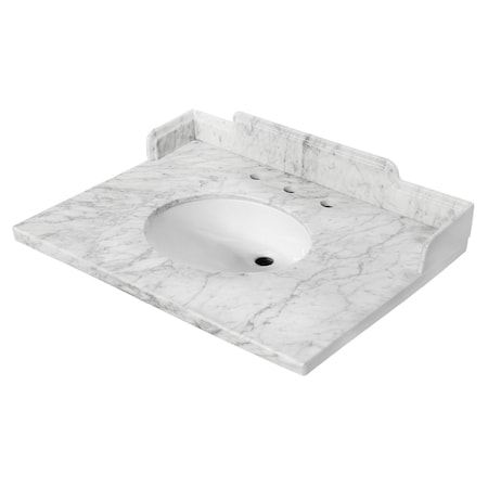 Kingston Brass 30 x 22 Carrara Marble Vanity Top with Oval Sink, Carrara White KMS3022M38